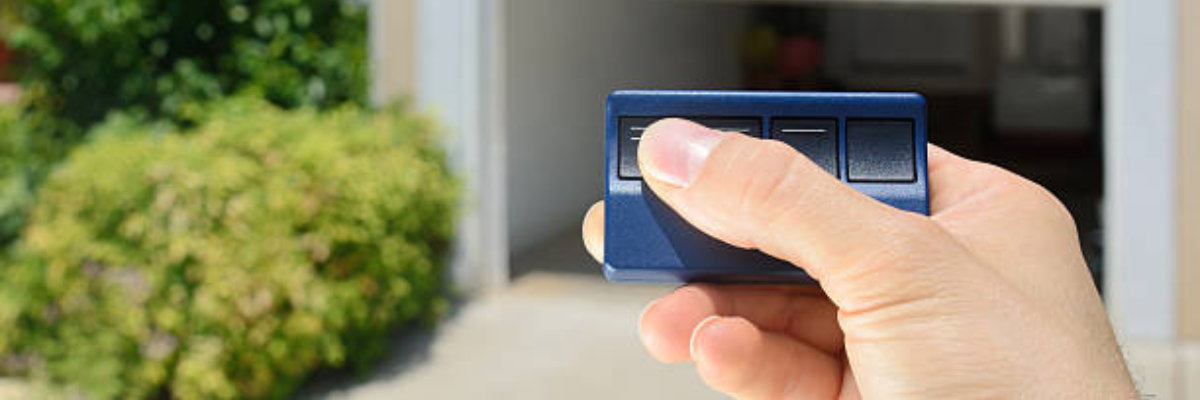 garage door opener blue hands leaves 